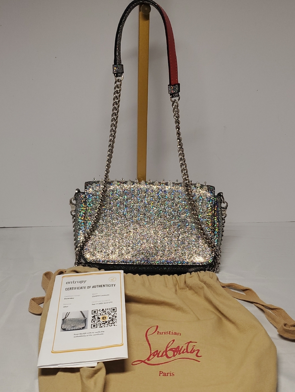 Christian Louboutin Silver Glitter Chain Shoulder Bag. Comes W/ COA & Dust Bag!